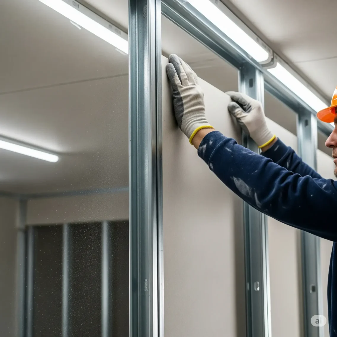 Einsatz von Gipskartonplatten auf Metallprofilen für eine Trennwand - Kulpa Bau Darmstadt